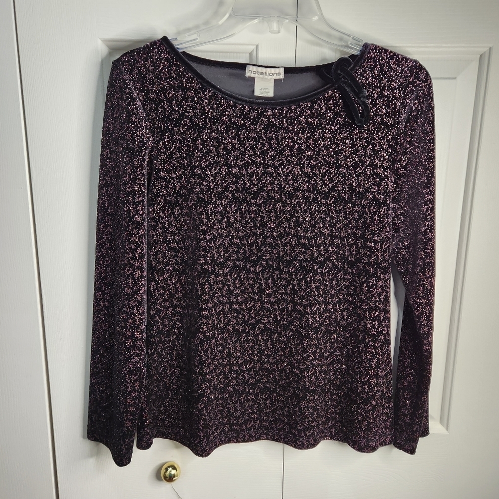 Notations Black Sequin Blouse Size Small, Bow Tie… - image 1